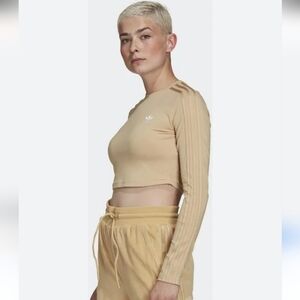 Beige Long-Sleeve Cropped Top